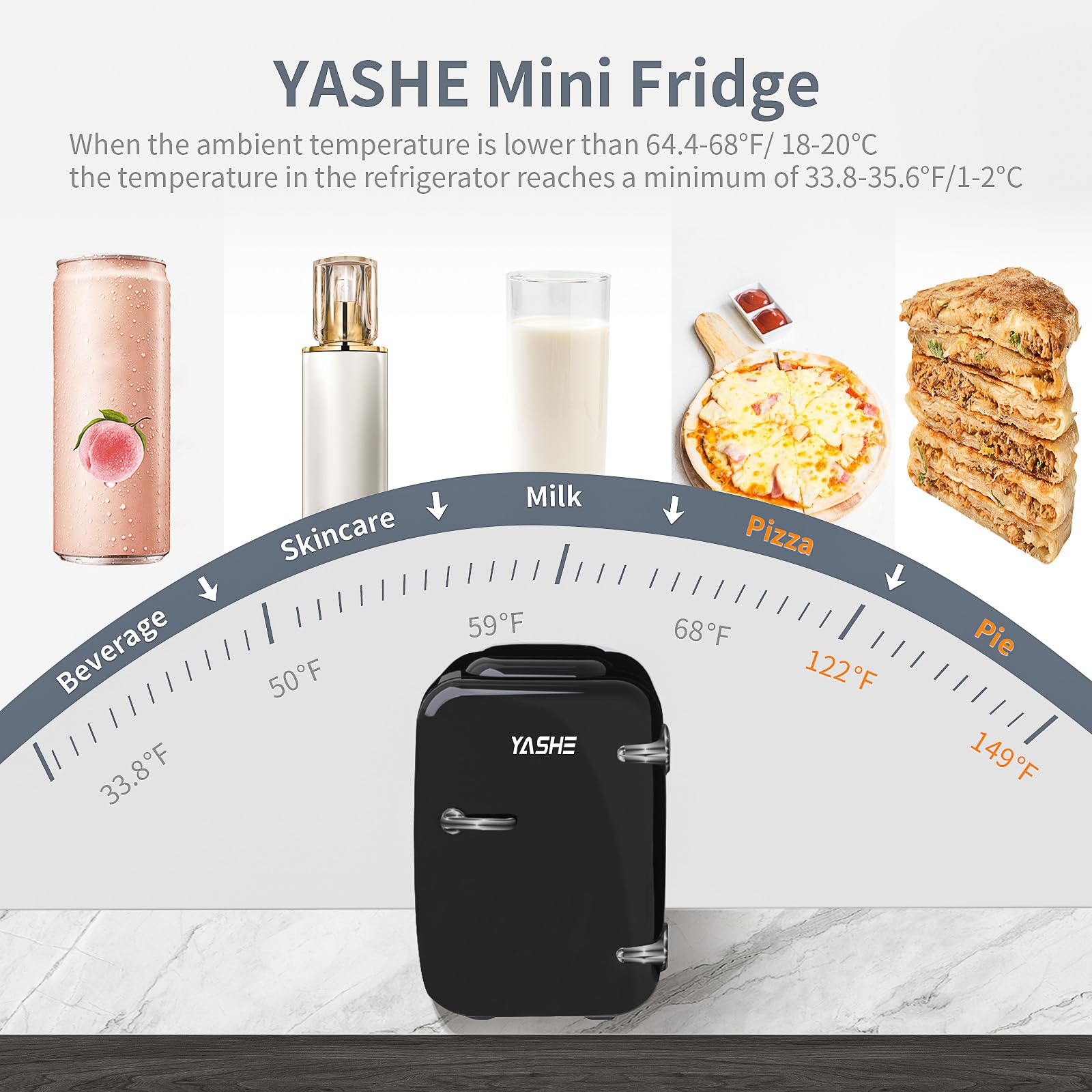 YASHE Mini Fridge 4 Liter/6 Cans Small Refrigerator for Skincare 110V AC/ 12V DC, Black