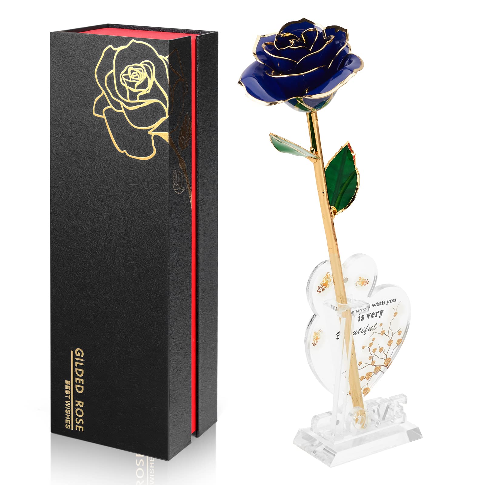 Ariceleo Gold Dipped Infinity Rose Last Forever Flower Decor, Birthday Gift for Women in Her Birthday Valentines Day Mothers Day, Resin Preserved Rose