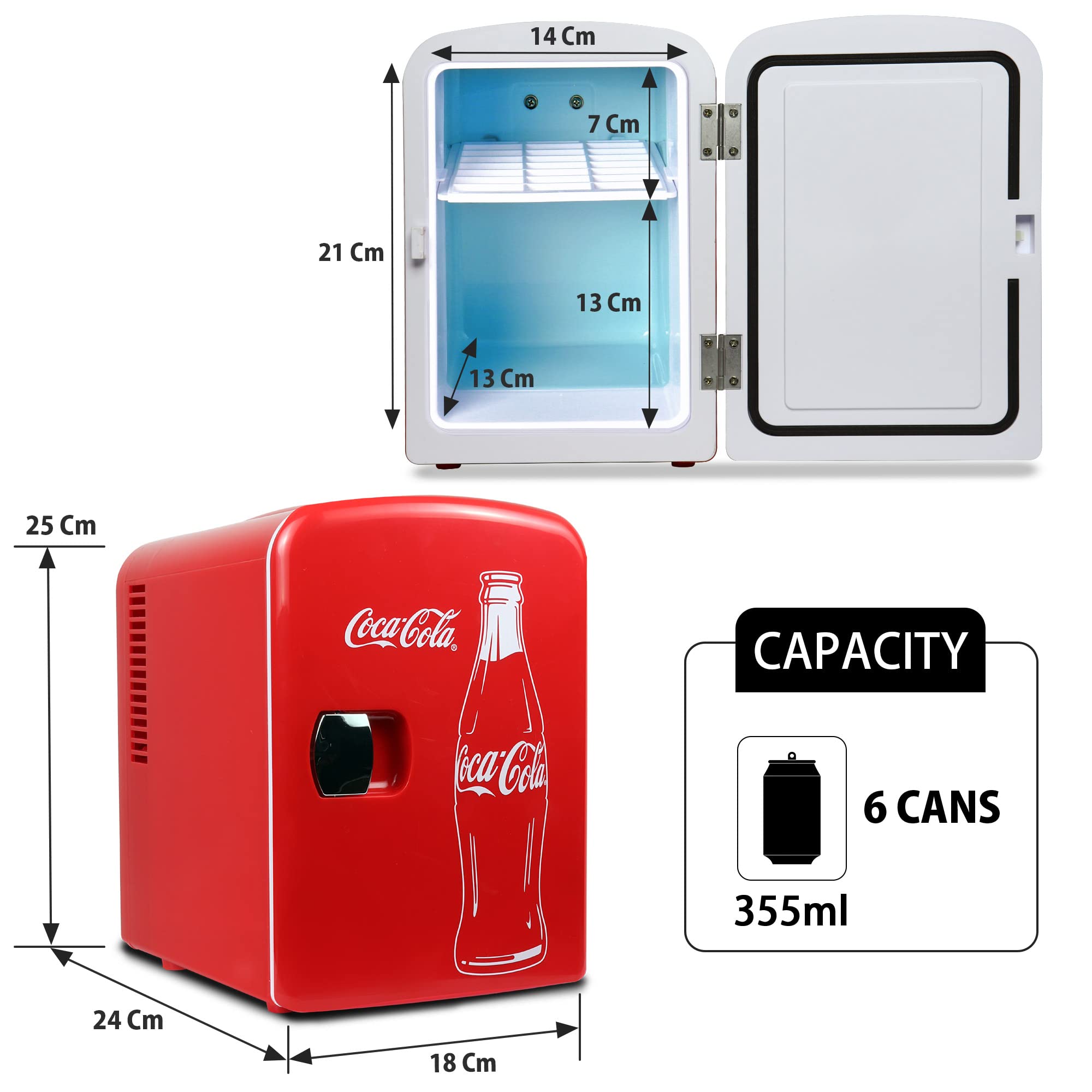Coca Cola Mini Fridge For Bedrooms 5L Retro Vending Machine Style Cool Box 10 Can Quiet Mini Fridges with Display Window For Coke Beverages Food Drinks Home 12v Portable Cooler Box, Red