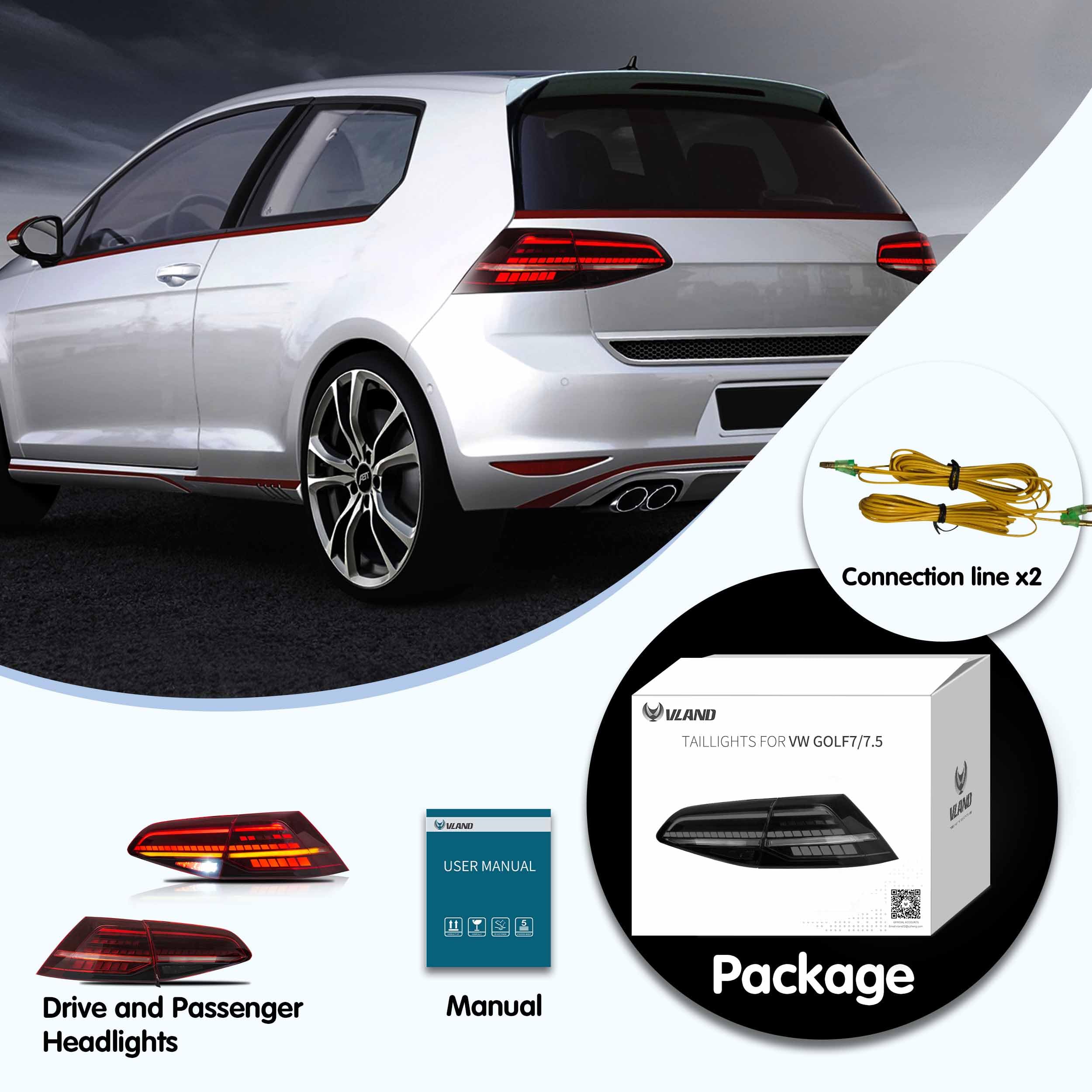 VLAND Headlights Compatible with Golf 7 MK7 TDI TSI 2013-2017, Front Lights with Sequential Indicator, Red Line Headlamps