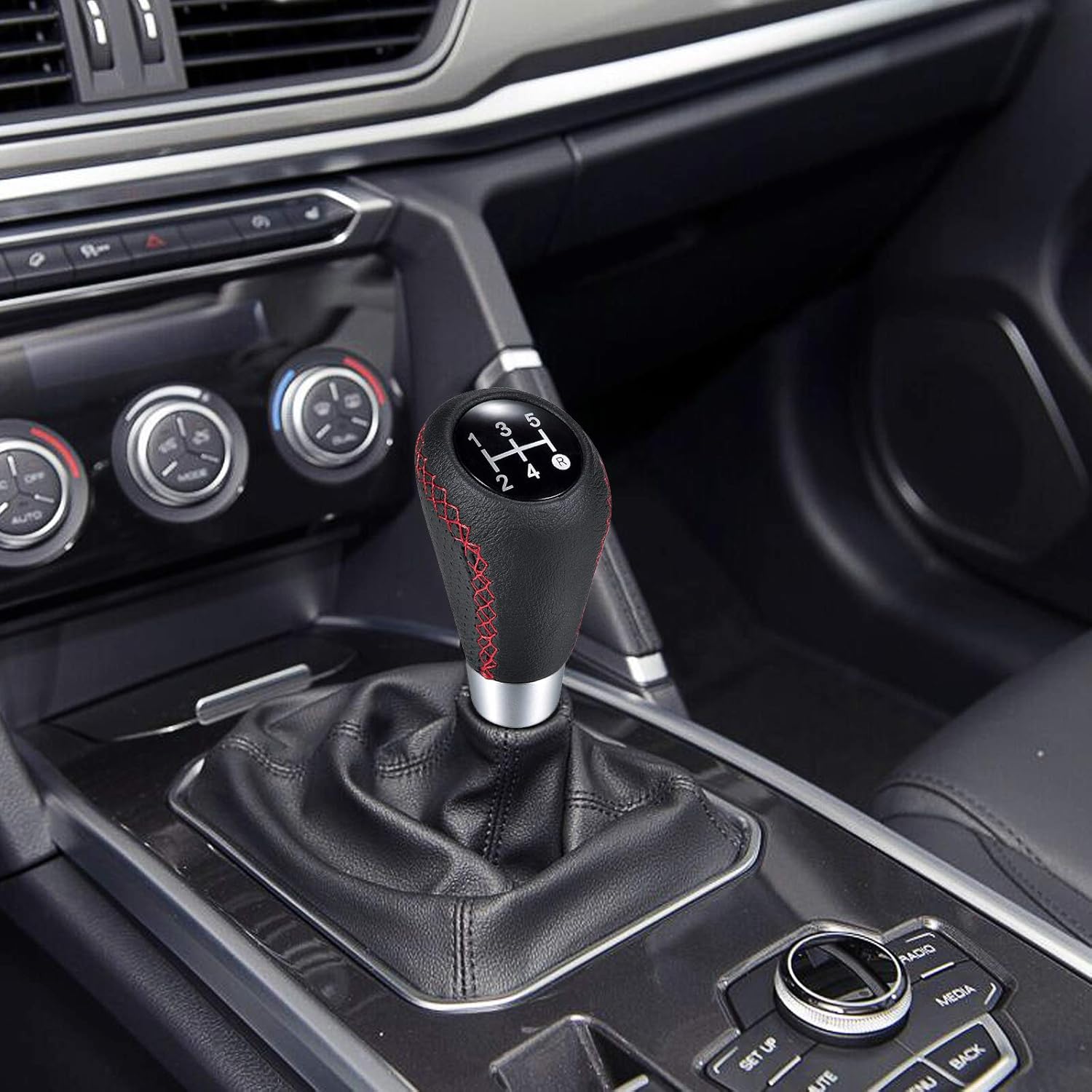 Car Gear Shift Knob 5 Speed, Universal Leather Gear Shift Lever, Manual Shift Lever Stick Cover with 3 Hoses 8mm 10mm 12mm Suitable for Most Manual Automotive Vehicles