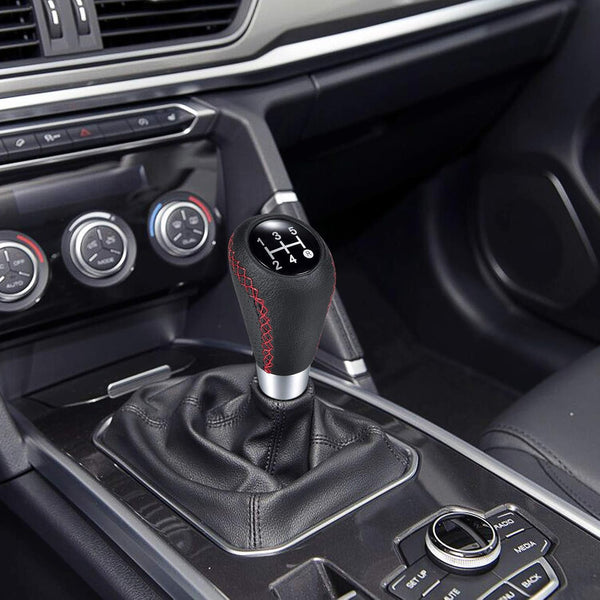 Car Gear Shift Knob 5 Speed, Universal Leather Gear Shift Lever, Manual Shift Lever Stick Cover with 3 Hoses 8mm 10mm 12mm Suitable for Most Manual Automotive Vehicles
