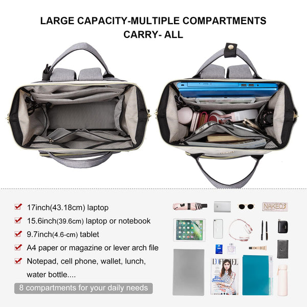 LOVEVOOK Laptop Backpack Women 15.6 inch, Work Bags for Womens, School Computer Bag with USB Port for Business College Travel, Rucksack for Teacher Nurse,BeigeGrey