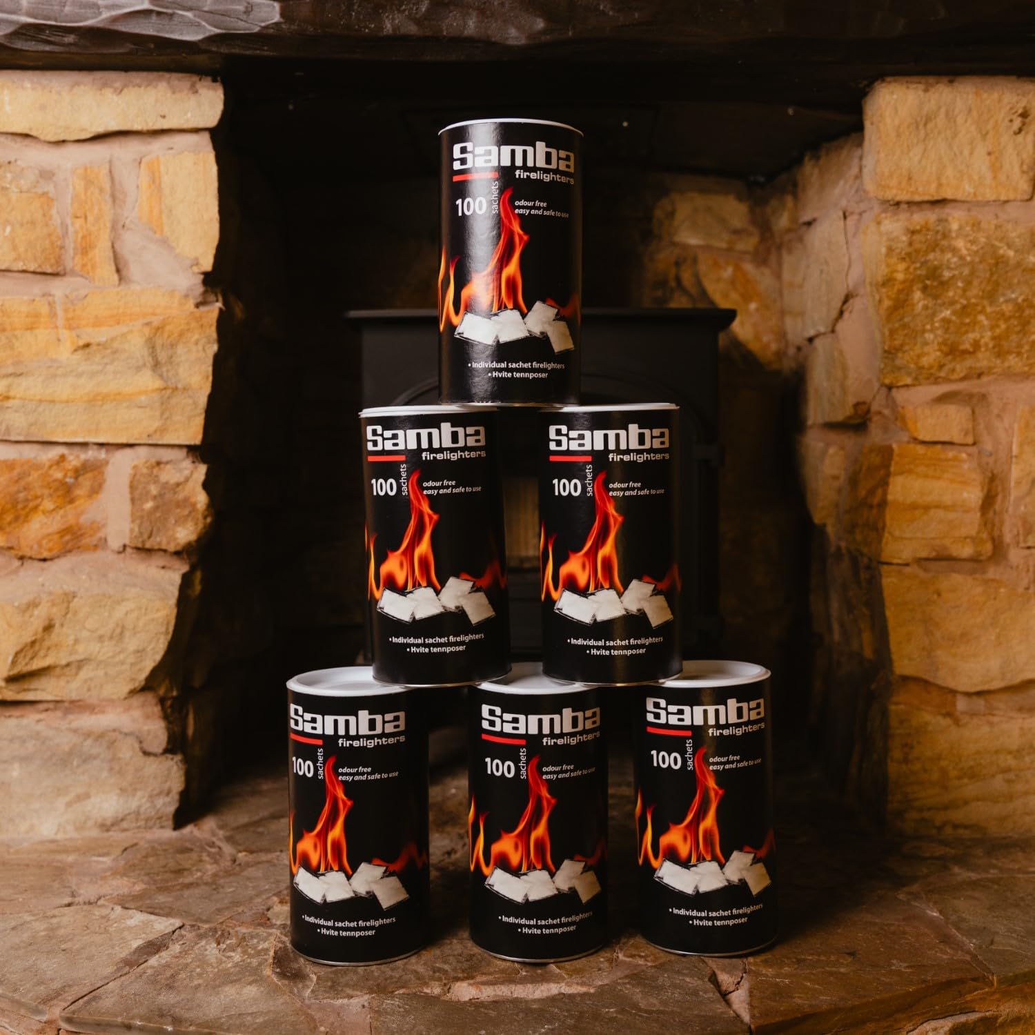 600 Samba Firestarters Firelighters Sachets - Odourless Burning & Easy to Light - For BBQs Barbecues Wood Burner Wood-Fired Ovens Stoves Fireplaces &