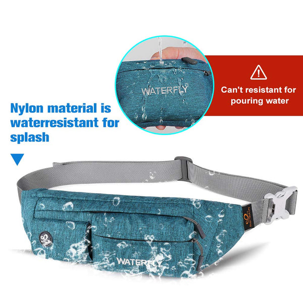 Waterfly Waist Bag Pack Slim Water Resistant Fanny Pack Travel Bum Bag Running Belt for Traveling Cycling Hiking Camping