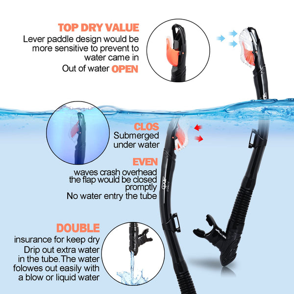 Dry Snorkel Set, Pano 3 Window Snorkel Mask, Anti-Fog Scuba Diving Goggles and Snorkel, Professional Adult Snorkeling Swim Mask Gear (Dark Gray Set)