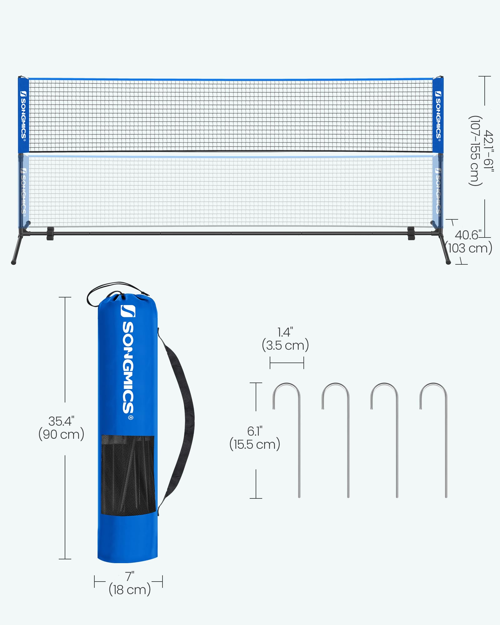 SONGMICS 3 m Badminton Net, Volleyball Net, Adjustable Poles Height, Portable Set for Tennis