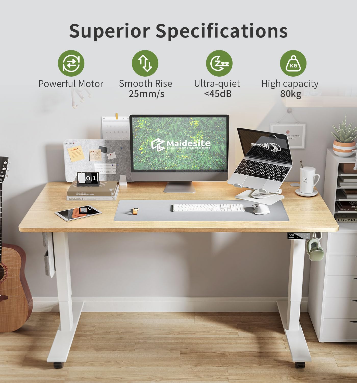 MAIDeSITe Height Adjustable Standing Desk Electric Standing Desk Sit Stand Desk Stand Up Desk with Cable Tray 120 * 60cm Desktop for Home Office