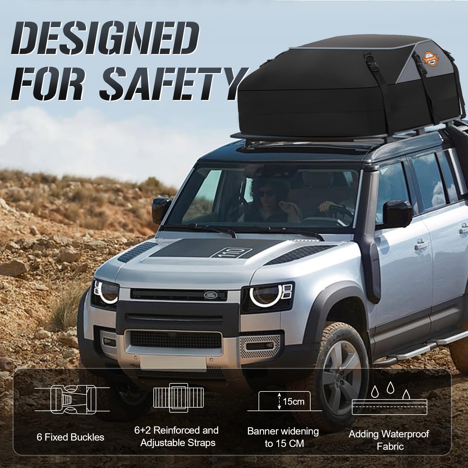 Sailnovo Roof Box Roof Bag 580L/20 Cubic Waterproof Car Roof Bag with 6 Door hooks, Soft-Shell Large Roof Cargo Carrier Bags for Cars without/with Roof Bars/Rack/Rails, Black