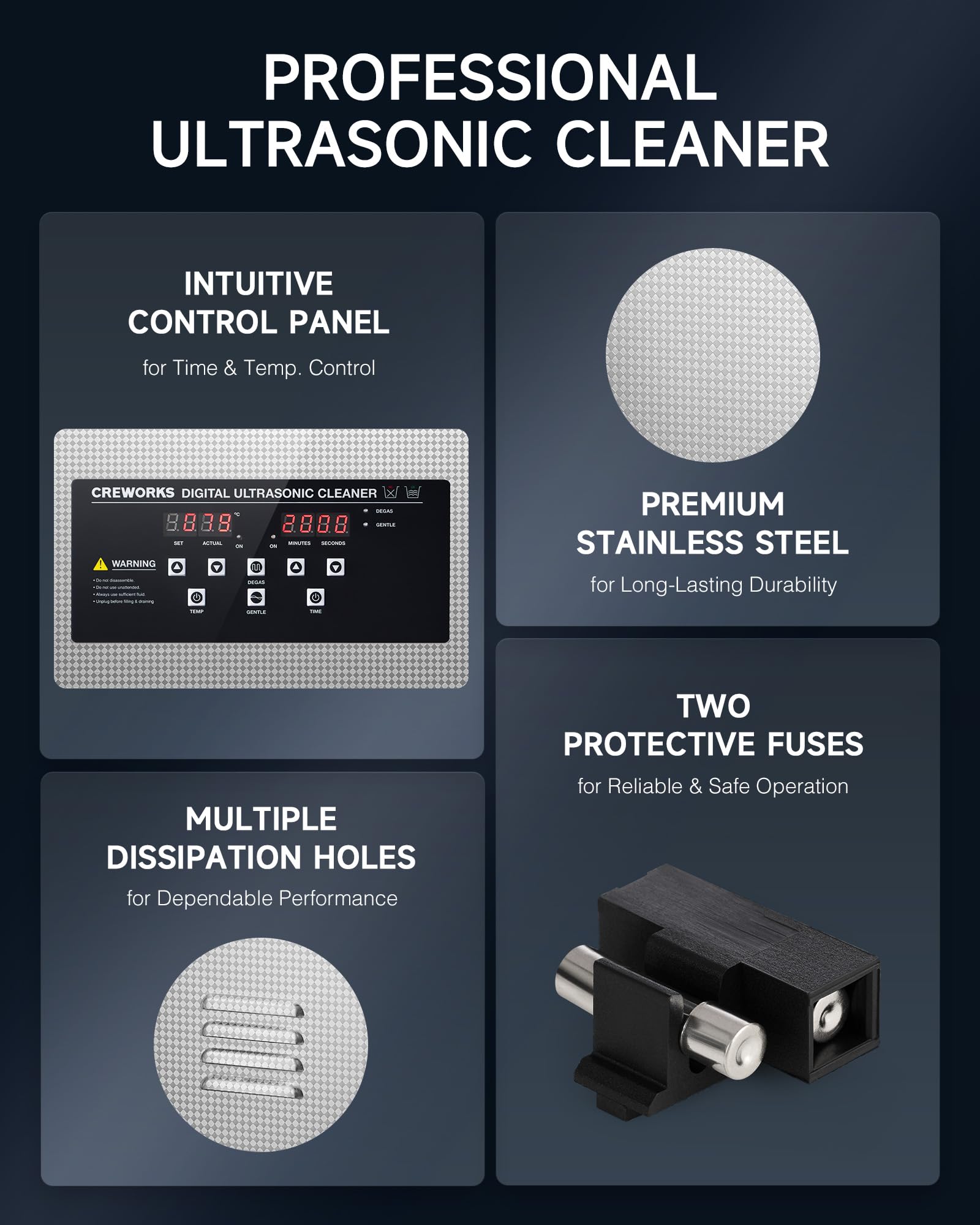 CREWORKS 6L Digital Ultrasonic Cleaner, 1.6 gal. Ultrasonic Cleaning Machine with Degas & Gentle Modes, 180W Professional Ultrasound Cleaner with 300W Heater and Timer for Glasses