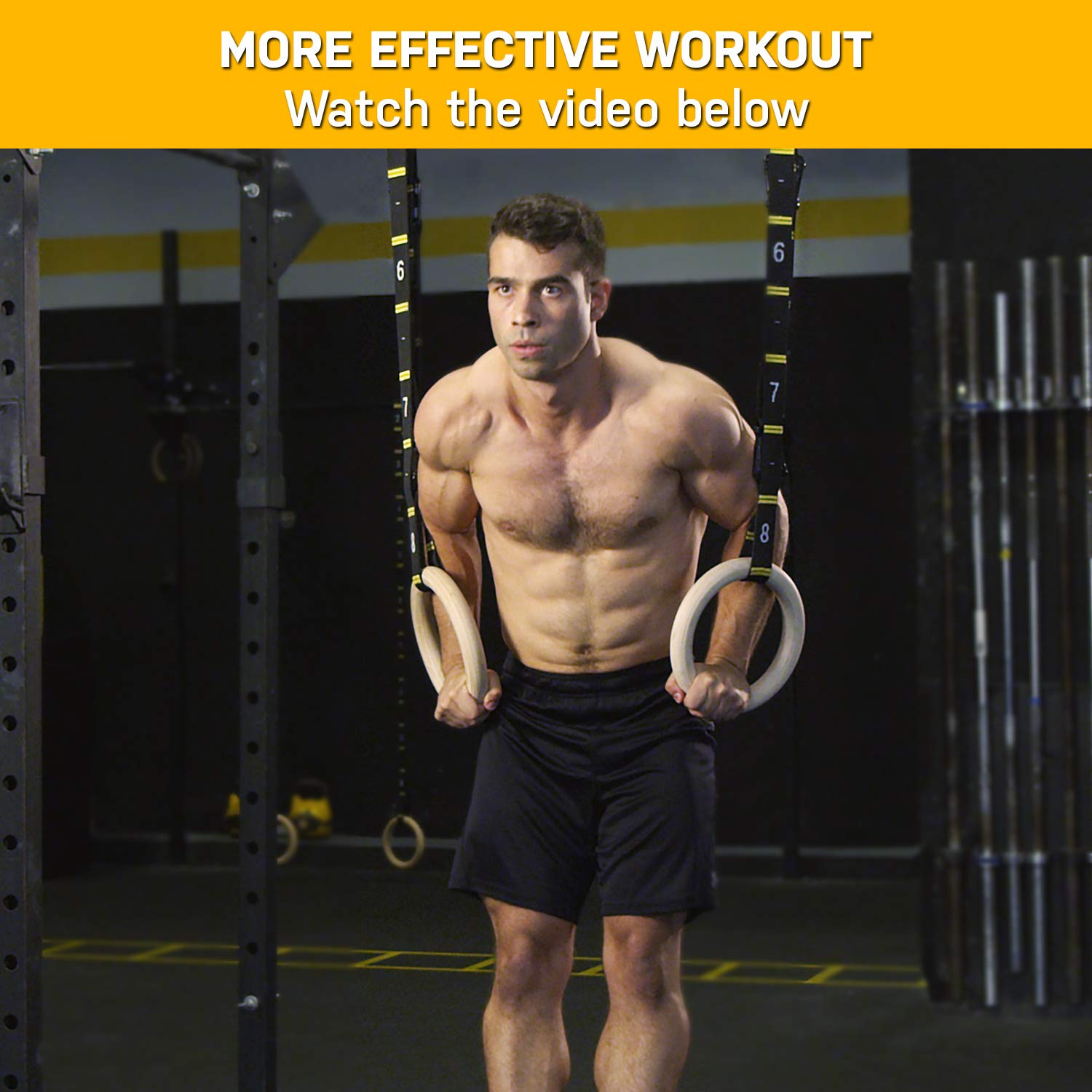 Double Circle Wood Gymnastic Rings with Quick Adjust Numbered Straps and Exercise Videos Guide for Full Body Workout, Calisthenics, and Home Gym