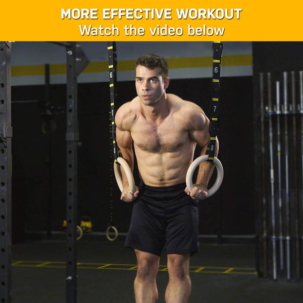 Double Circle Wood Gymnastic Rings with Quick Adjust Numbered Straps and Exercise Videos Guide for Full Body Workout, Calisthenics, and Home Gym