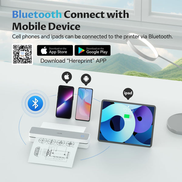 iDPRT Portable Thermal Printer,Wireless Printer for Travel Support A4&A5 Thermal Paper, Bluetooth Inkless Printers Compatible with Android and iOS Phone&Laptop,Black