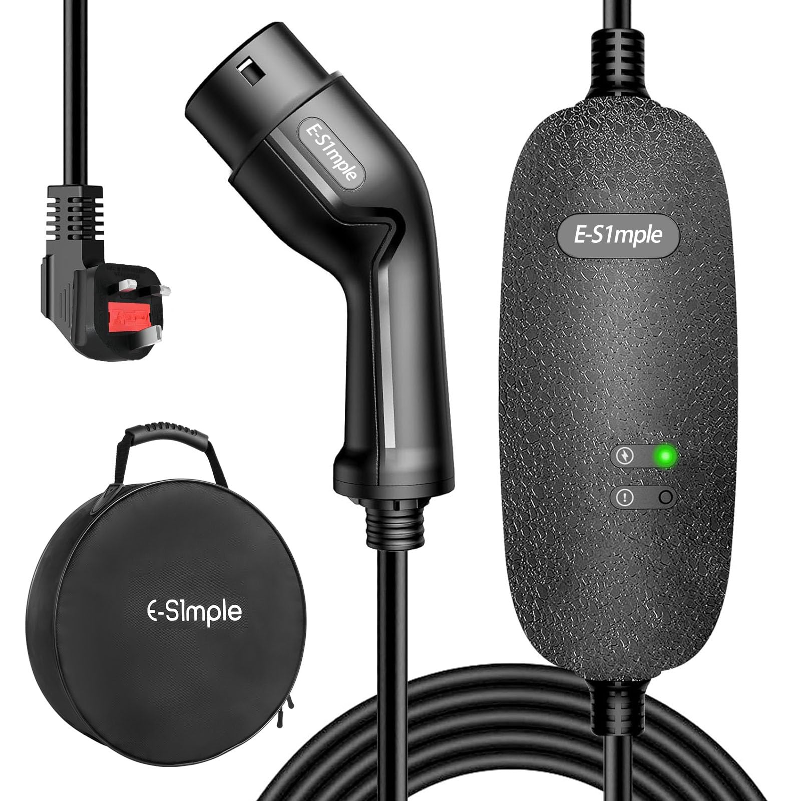 E-S1mple EV Charger Cable Type 2 To 3 Pin Plug 5M / 3KW/ 13A / 3Pin Plug EV Charger With Led Indicators, Type 2 Charging Cable 3 Pin Electric Car Charger IP65 Waterproof for EVs & PHEV