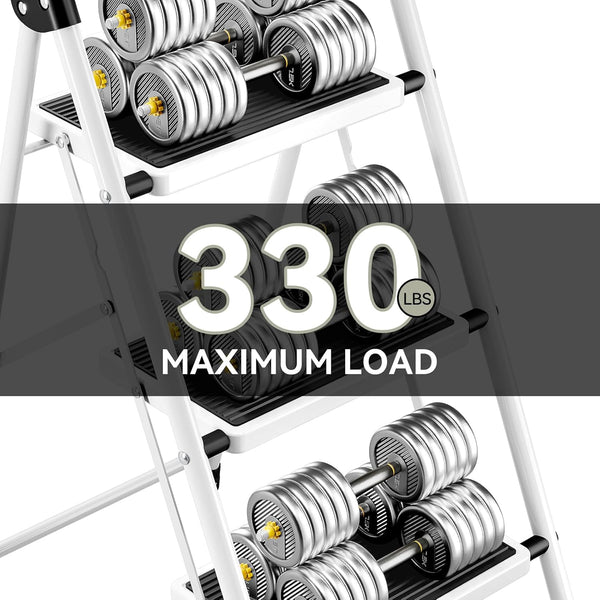 KINGRACK Folding 3-Step Ladder with Non-Slip Pedals, Sturdy Steel, Lightweight & Portable, Red