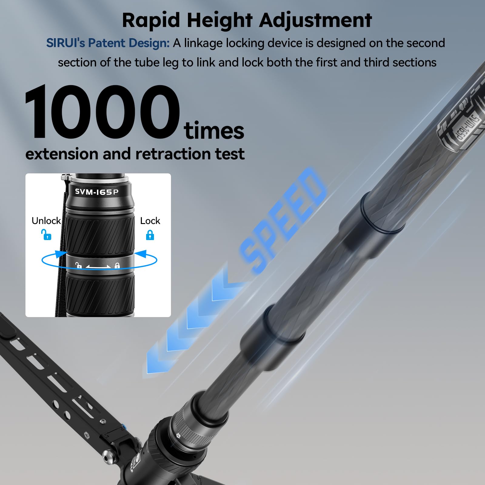 SIRUI SVM-145 Camera Monopod with Feet for Photography, 145cm Carbon Fibre Camera Monopod with Removable Tripod Stand Base, for DSLR, Camcorder, Max Load 10kg