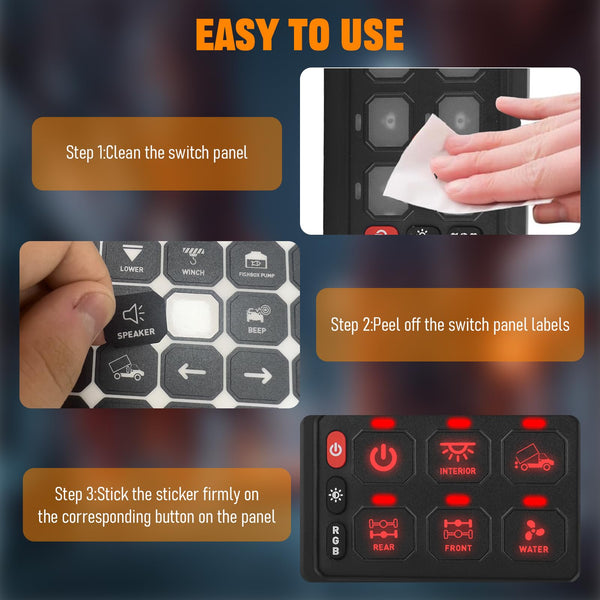 Chelhead 140PCS Vehicle Switch Panel Stickers for P2-6/8/12 Gang Switch Panel Universal Waterproof Multi-Function Button Control Rocker Labels Compatible with Car Dashboard, Boat, RV, Truck