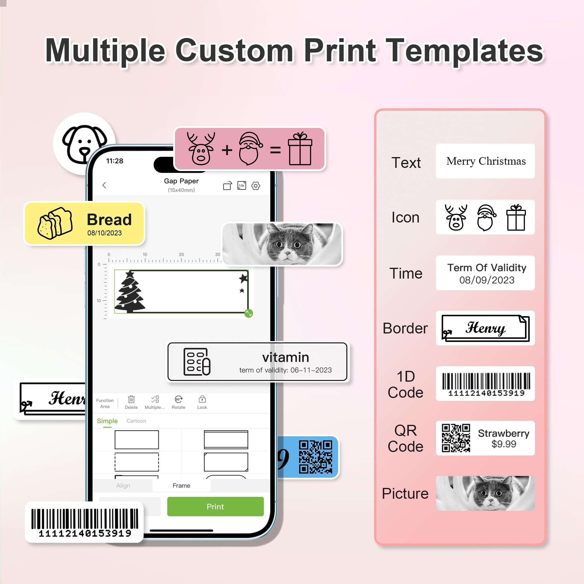 Nelko Label Maker Machine with Tape, P21 Portable Bluetooth Label Printer, Wireless Handheld Sticker Maker Mini Label Makers with Multiple Templates for Organizing Storage Barcode Office, White 1 pack
