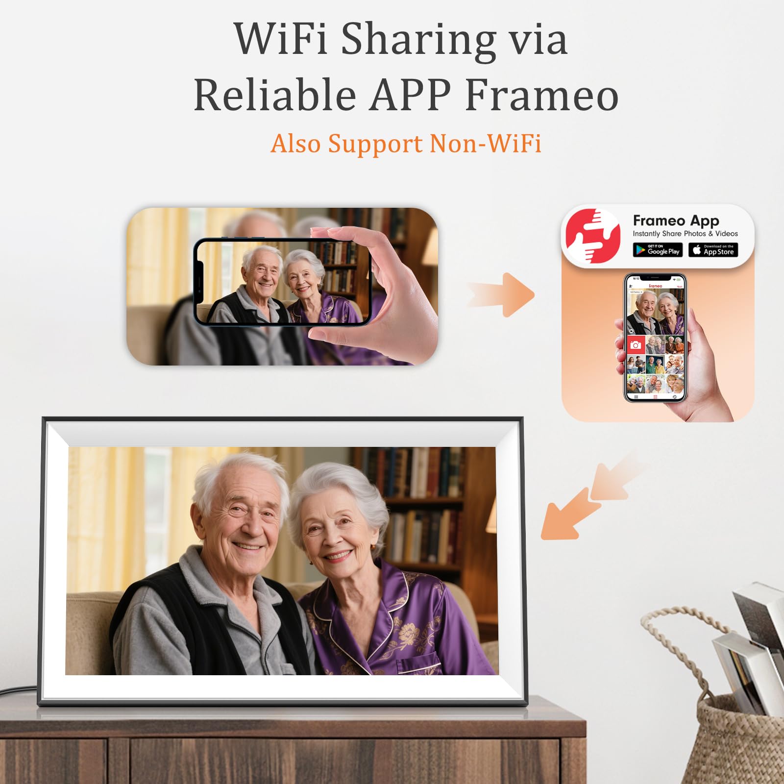 Hesmor 15.6 Inch Digital Photo Frame WiFi Frameo Picture Frame, 1920x1080 FHD IPS Touchscreen, 32GB Auto Rotate, Electronic Photo Frames Share Photos/Videos Anywhere