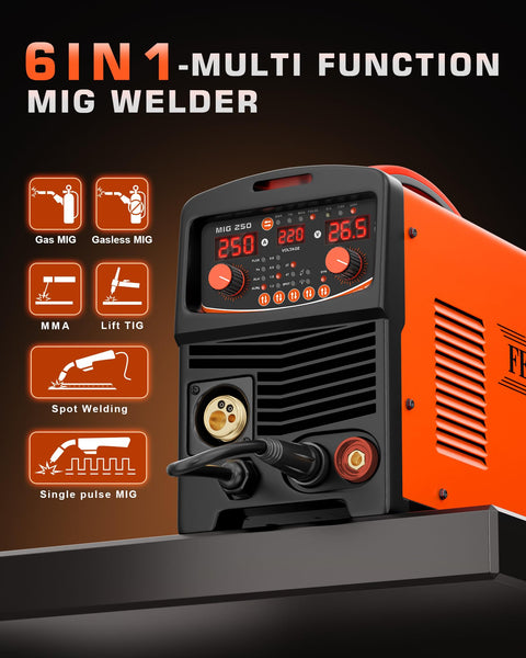 FEIFANKE Gasless MIG Welder 240V 145A Welding Machine MIG MAG 4 in 1 Gasless MIG/MIG/MMA/Lift TIG Welder Machine Inverter Synergy IGBT Suitable for 1.0-4.8mm Carbon Steel and Iron