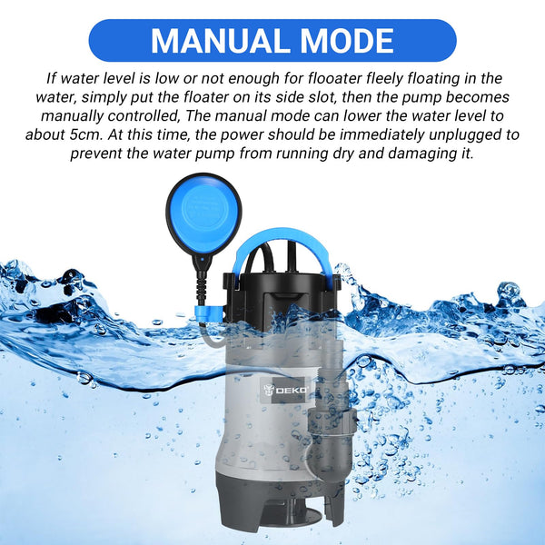 Water Pump: DEKO Submersible Water Pump 400W 10000L/H, Portable Water Sump Pump to Empty Pool, Water Drainage Pump for Clean and Dirty Water for Garden Pond, Pools and Ditches Float Switch