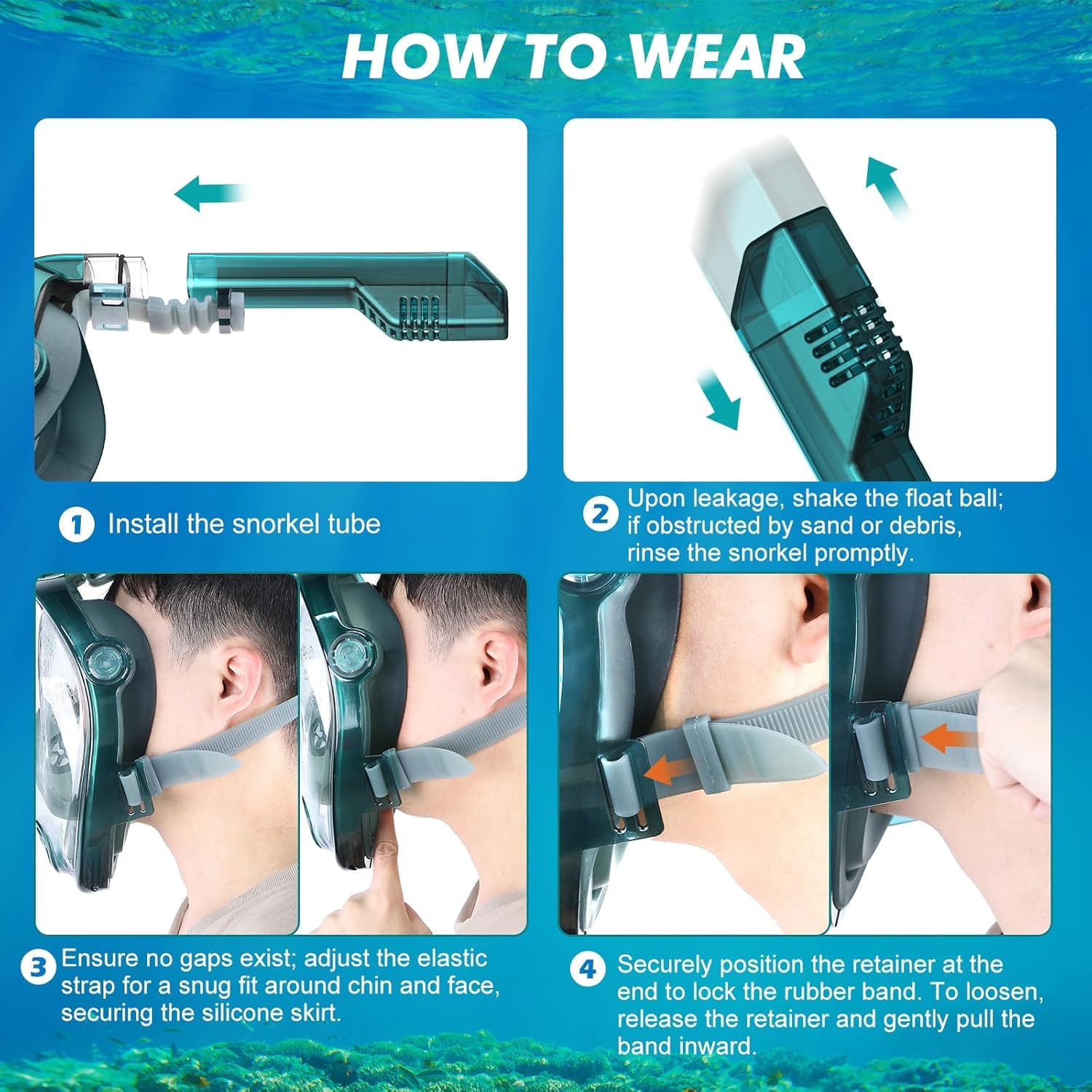 KUYOU Full Face Snorkel Mask, Snorkeling Gear for Adults Teens with Latest Dry Top Breathing System, Foldable 180°Panoramic View Snorkeling Mask Adult, Anti-Fog & Anti-Leak