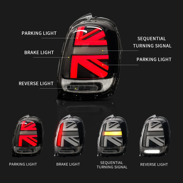 Archaic Union Jack Rear Lights for Mini Cooper One F55 F56 F57 2014-2021, with Sequential Turn Signal Light, Plug&Play, Pair