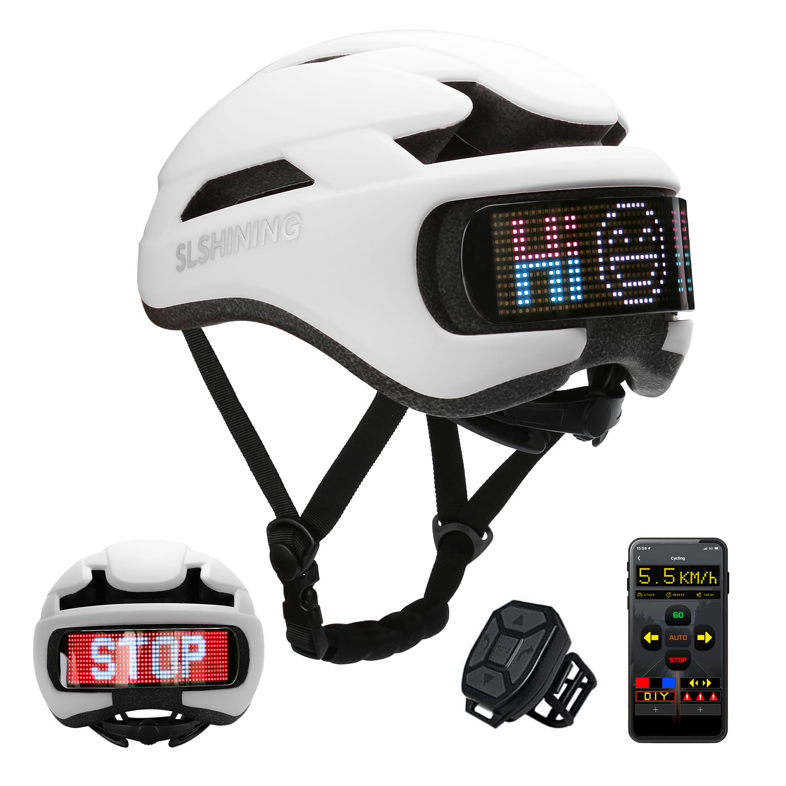 TMEOIIPY Smart App Program Bike Helmet, Back LED Lights Display with USB Rechargeable, Road Bicycle Helmets for Adults: Men, Women, with Turn Signals Remote Control