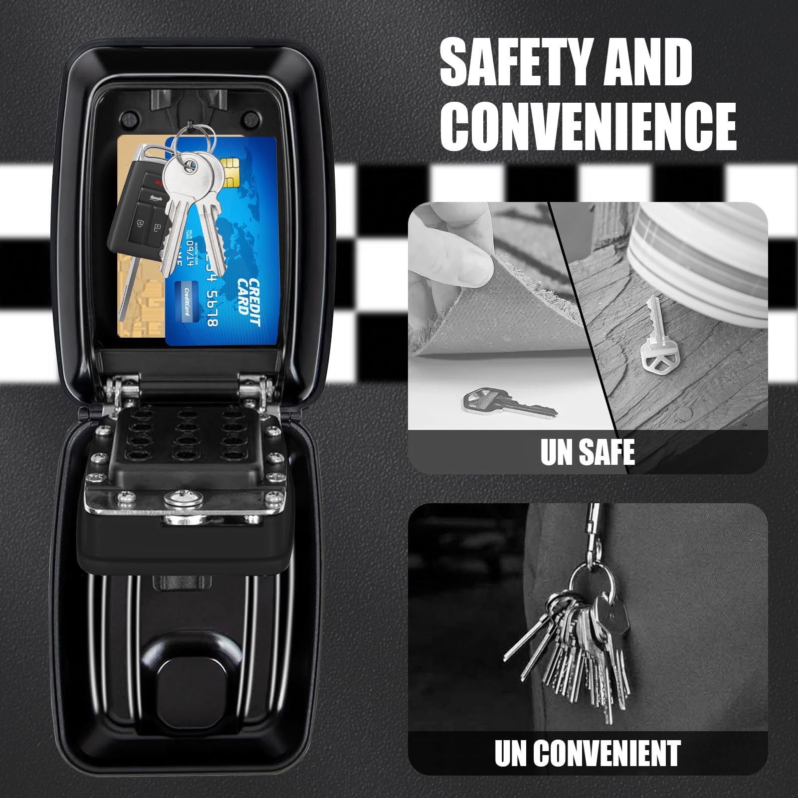 iPalamila Key Safe, Key Safe Outdoor Police Approved, Key lock Box Wall Mounted,12-Digit Combination Key lock Box with Weatherproof Cover For Home Garage Office School (black-1)