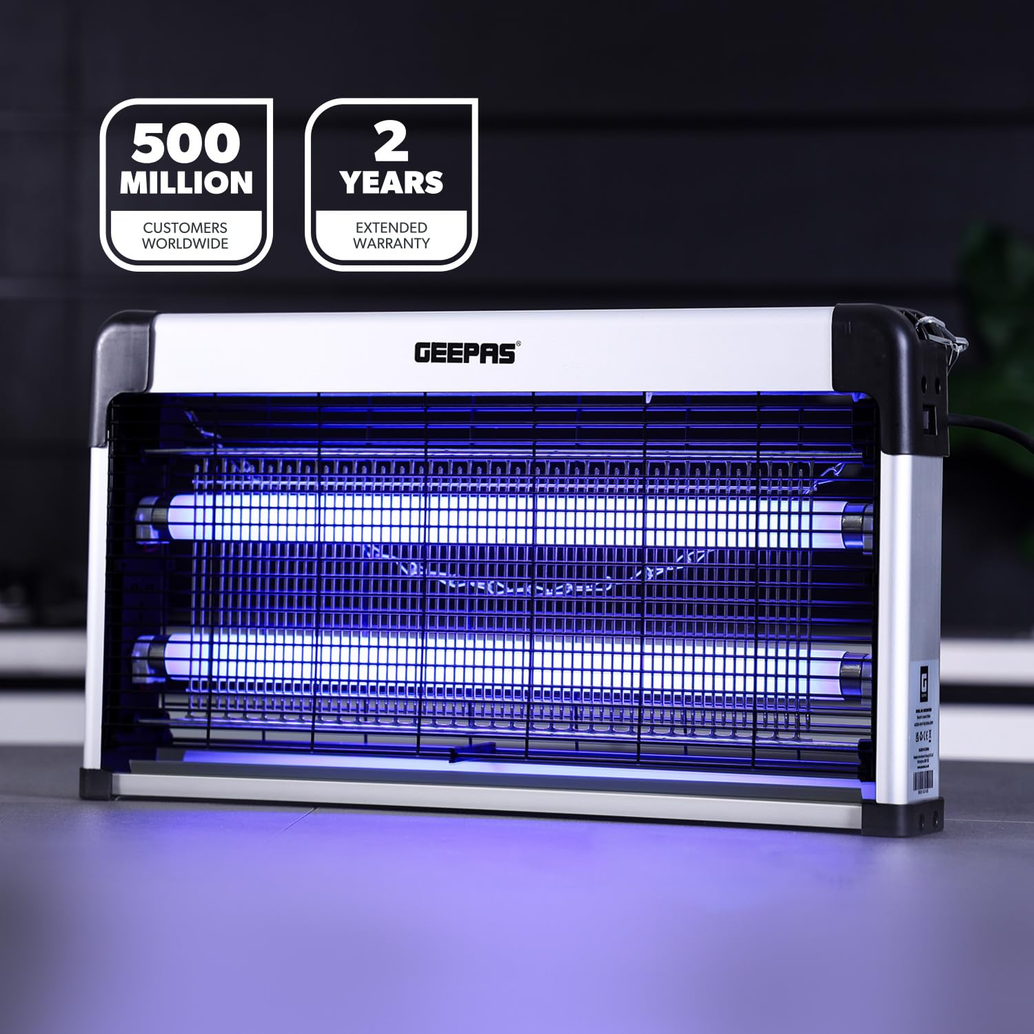 Geepas Electric Fly Killer & Bug Zapper | Powerful UV Light Indoor Insect Trap for Flies, Mosquitoes, Wasps | 50M² Coverage | Odourless & Low Noise | Plug-in Eco-Friendly Pest Control 20W