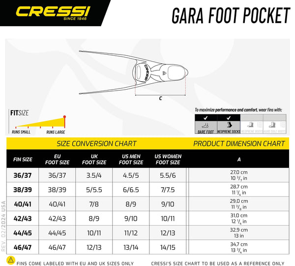 CRESSI Gara Turbo Flex Fins Black 40/41 - Unisex Lightweight Reactive High Performance Fins Gara System with Interchangeable Blades for Diving, Apnea,