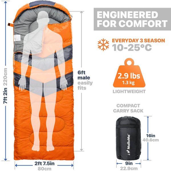 MalloMe Sleeping Bags for Adults & Kids Sleeping Bag 3-4 Season - Ultralight Backpacking Sleeping Bag Cold Weather & Warm, Lightweight Compact, Single Adult Girls Boys Winter Sleep Camping Accessories