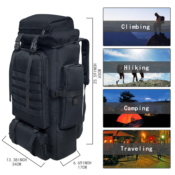 Ogetok 80L Hiking Backpack Camping Rucksack, 80 liters Large Capacity Outdoor Knapsack Travel Climbing Mountaineering Carry On Backpack Bag, Trekking Backpacking for Men Women, Black