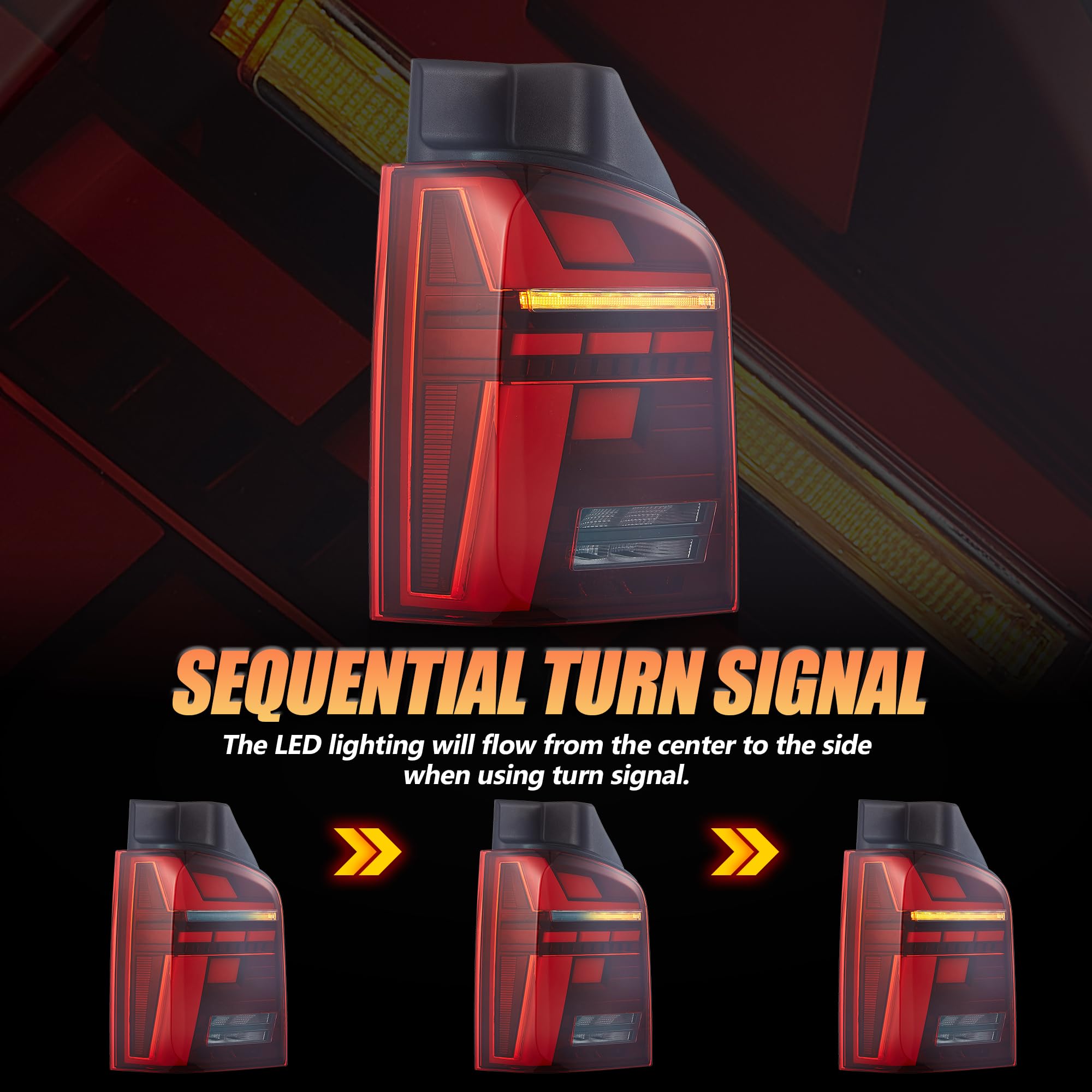 VLAND LED Rear Lights Compatible With Transporter T5 Facelift T5.1 Caravelle Multivan TDI TSI 2010-2014, w/Startup dynamic display, Driver & Passenger Side - Smoked