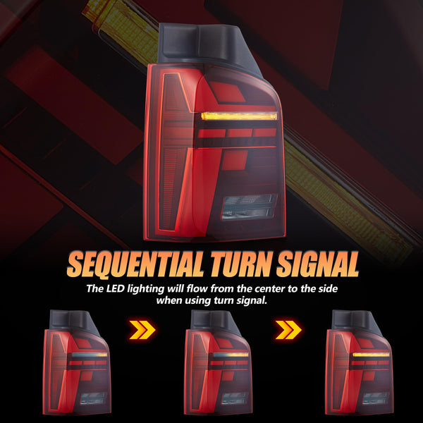 VLAND LED Rear Lights Compatible With Transporter T5 Facelift T5.1 Caravelle Multivan TDI TSI 2010-2014, w/Startup dynamic display, Driver & Passenger Side - Smoked