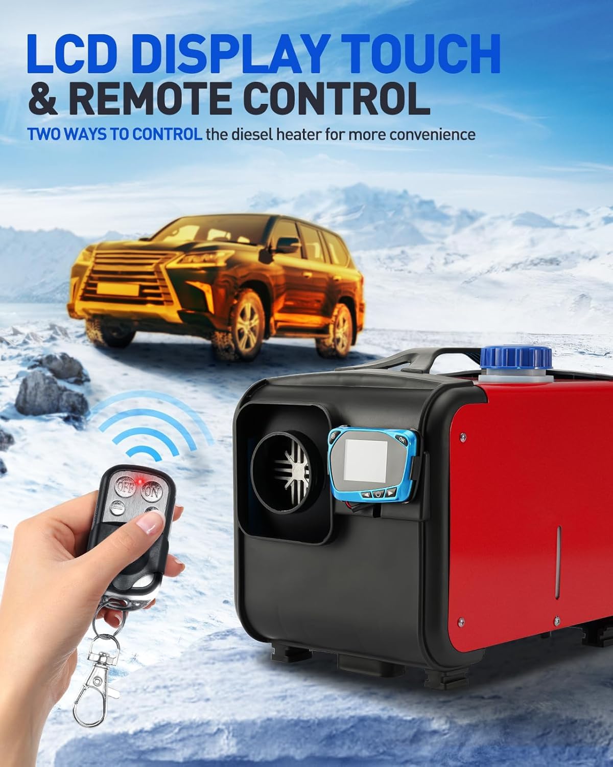 ShockFlo 12V 5KW Diesel Air Heater, All in One Parking Heater Kit with Remote Control, Silencer and LCD Display, Fast Heating, for RV Truck, Motorhomes, Boat, Bus, Car Trailer, Caravans