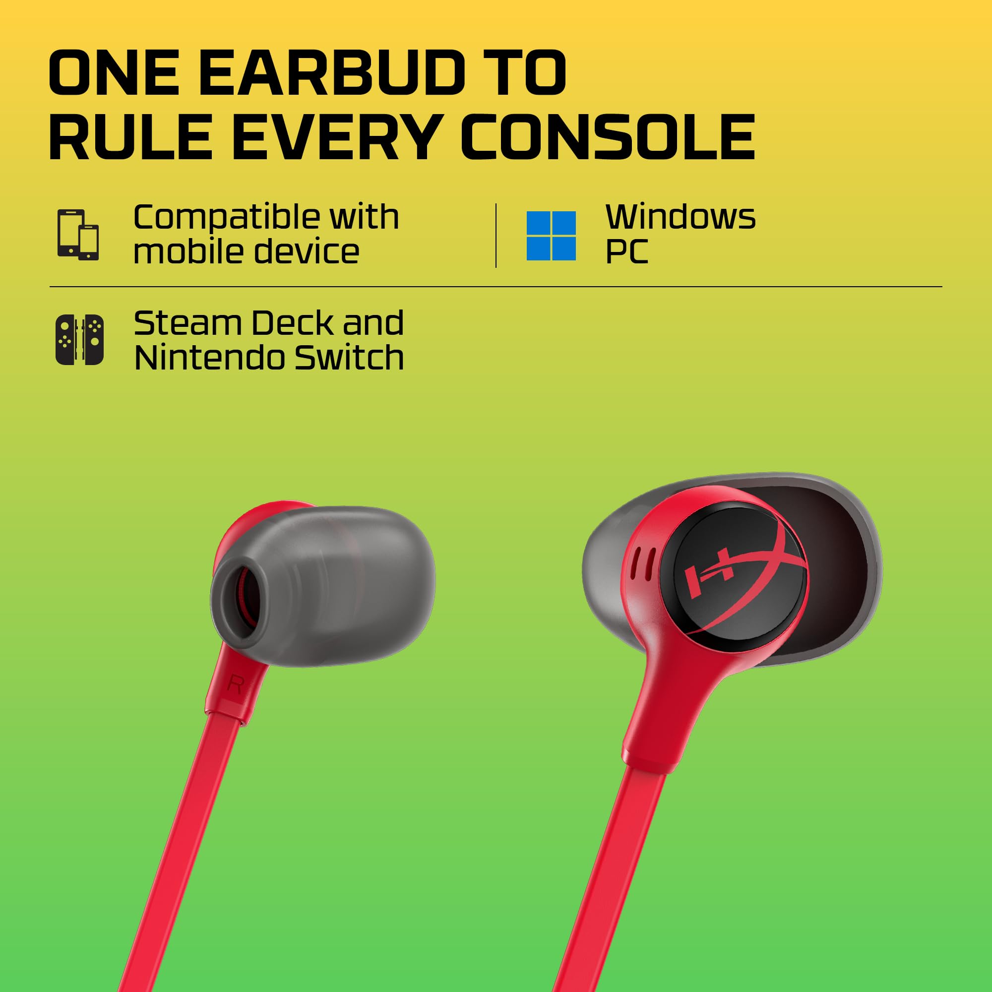 HyperX Cloud Earbuds II - Wired Gaming Earbuds 14mm Driver Built-in Microphone | 4 Ear Plug Sizes | 3.5mm Connector | Hard Case | PC, Console & Mobile Compatibility | Red
