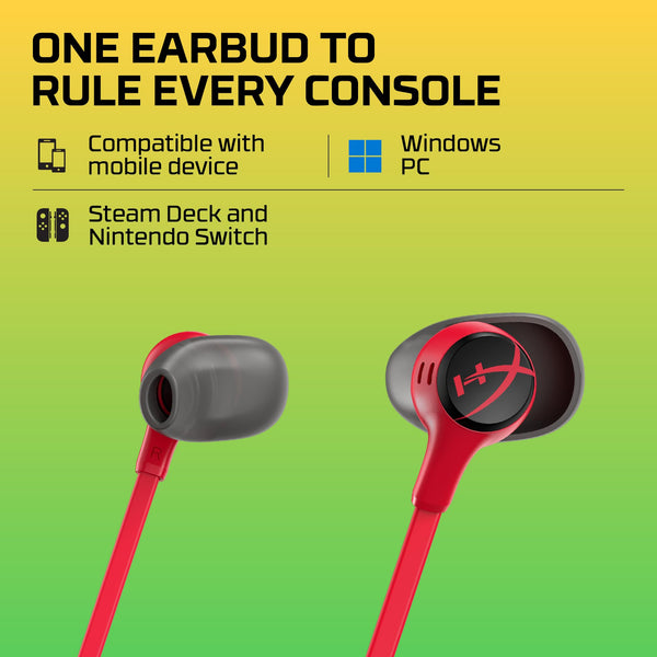 HyperX Cloud Earbuds II - Wired Gaming Earbuds 14mm Driver Built-in Microphone | 4 Ear Plug Sizes | 3.5mm Connector | Hard Case | PC, Console & Mobile Compatibility | Red