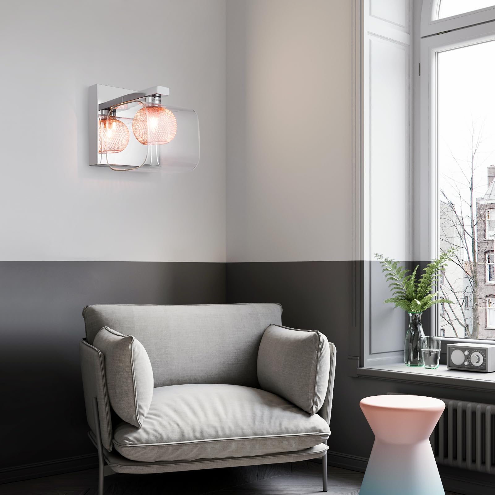 HARPER LIVING Modern Wall Lights, G9 Wall Light Inner Mesh in Copper, Wall Sconce Lamp for Living Room, Bedroom, Kitchen, Hallway