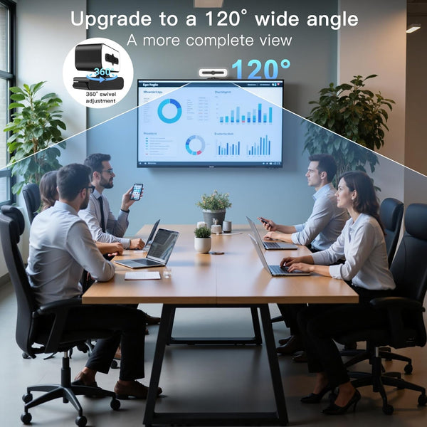 Webcam for PC with Microphone, 4K Webcam Streaming Camera, Web Cam with Cover and Rotatable Clip for Desktop, Laptop, Plug and Play USB Camera for Video Calling, Conference, Meeting, Studying, Gaming