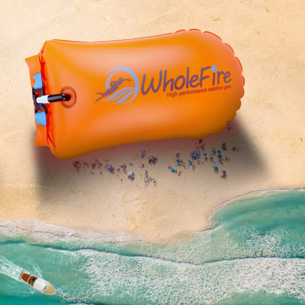 WholeFire 20L Swim Buoy Waterproof Inflatable Dry Bag Swim Safety Float for Water Sports, Open Water Swimmers, Triathletes, Kayakers and Snorkelers