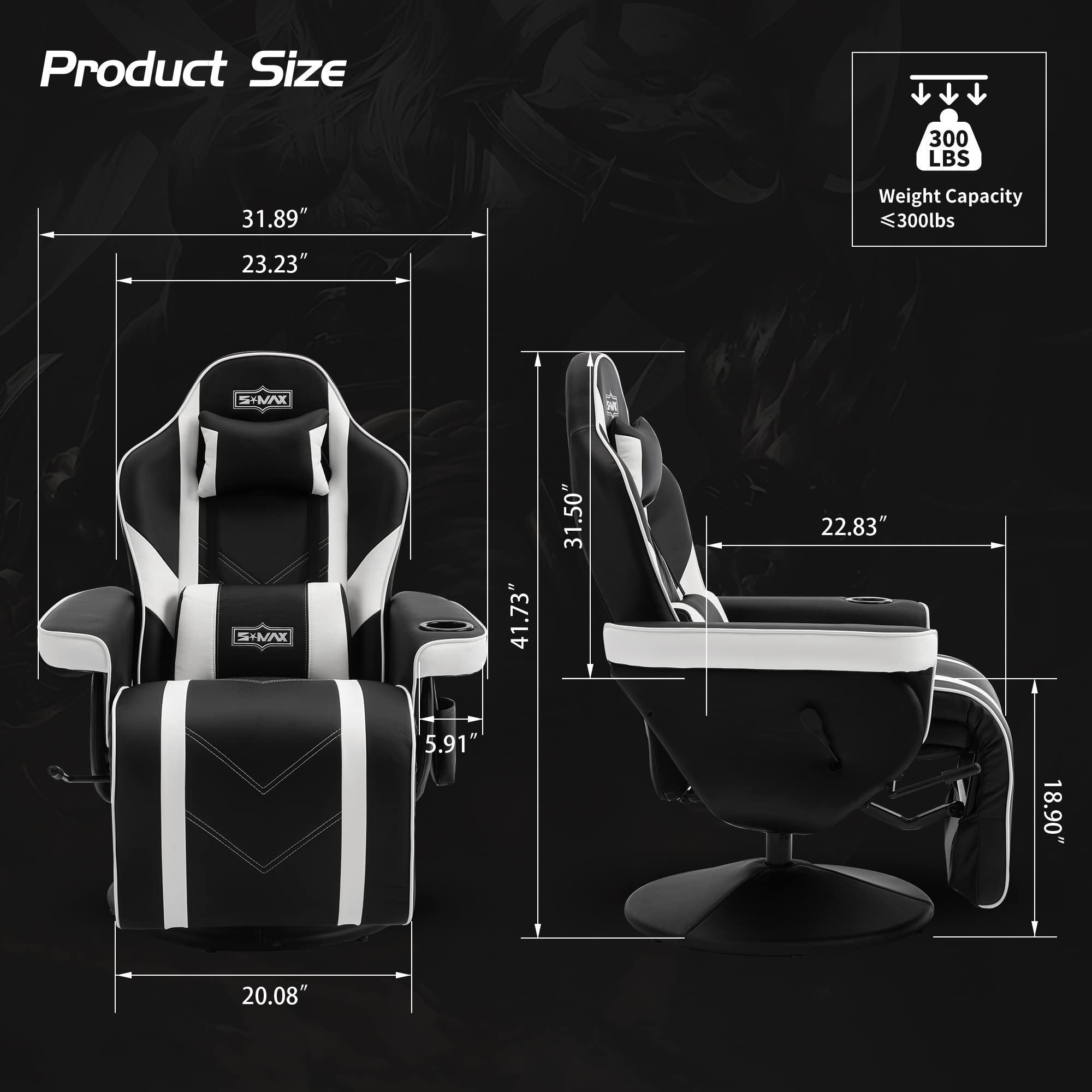 S*MAX Gaming Chair Recliner Height Adjustable Ergonomic Higher Back and Wider Lumbar Support Swivel PU Leather Gaming Chair with Footrest Cup Holder Gamer Chairs for Adults Black X Large