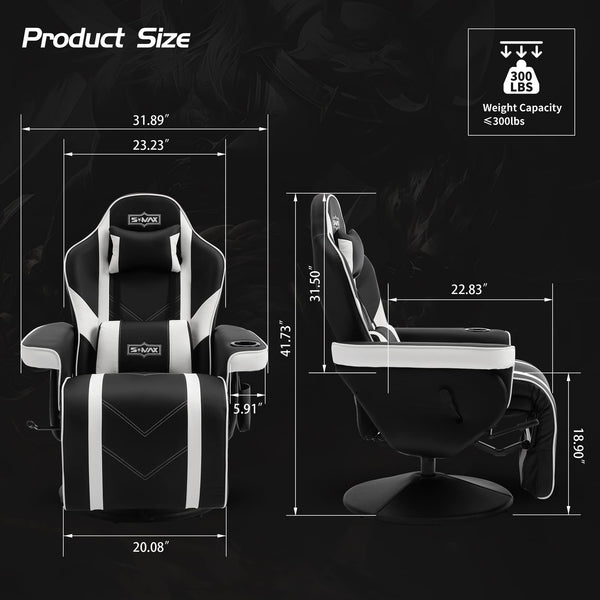 S*MAX Gaming Chair Recliner Height Adjustable Ergonomic Higher Back and Wider Lumbar Support Swivel PU Leather Gaming Chair with Footrest Cup Holder Gamer Chairs for Adults Black X Large