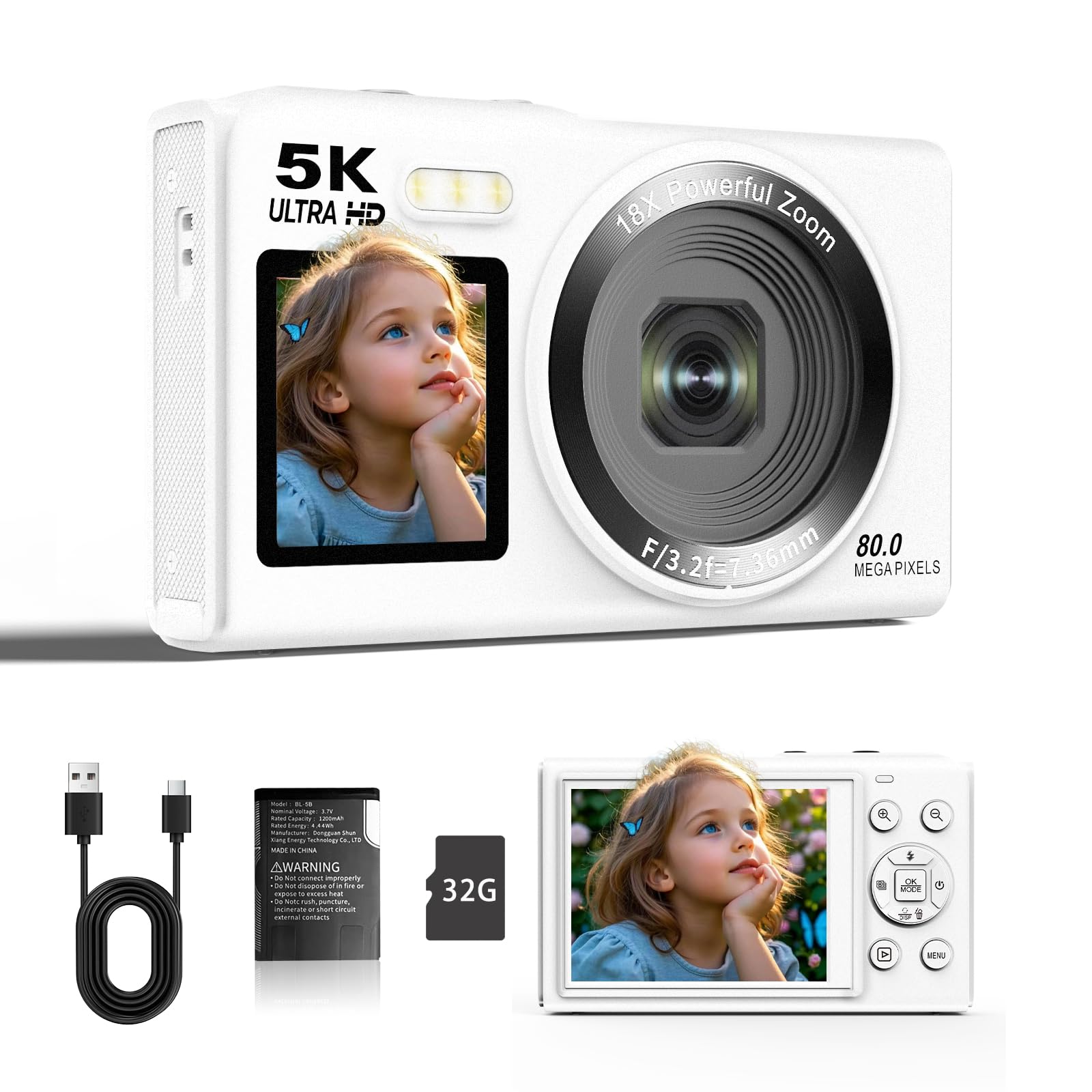 Digital Camera,4K 64MP Cameras for Photography with Beauty Light 180°flip Screen Compact Vlogging photo Camera, 18 Digital Zoom, Adjustable Flashlight