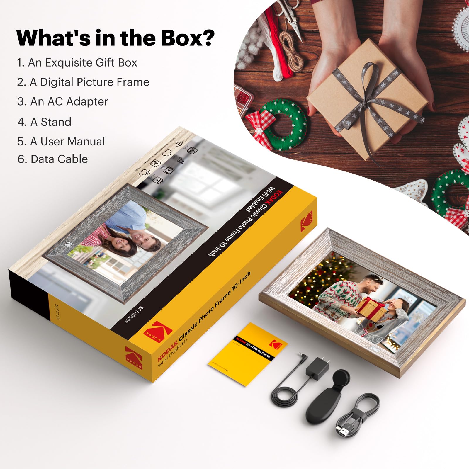 KODAK Digital Photo Frame WiFi Digital Picture Frame 10.1 Inches, FHD 1920*1200 IPS Touchscreen, Wooden Smart Electronic Frame with 32GB Memory, Easy to Share Photo, Video via APP with Your Loved Ones