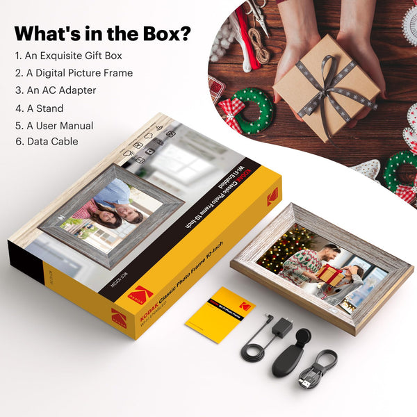 KODAK Digital Photo Frame WiFi Digital Picture Frame 10.1 Inches, FHD 1920*1200 IPS Touchscreen, Wooden Smart Electronic Frame with 32GB Memory, Easy to Share Photo, Video via APP with Your Loved Ones