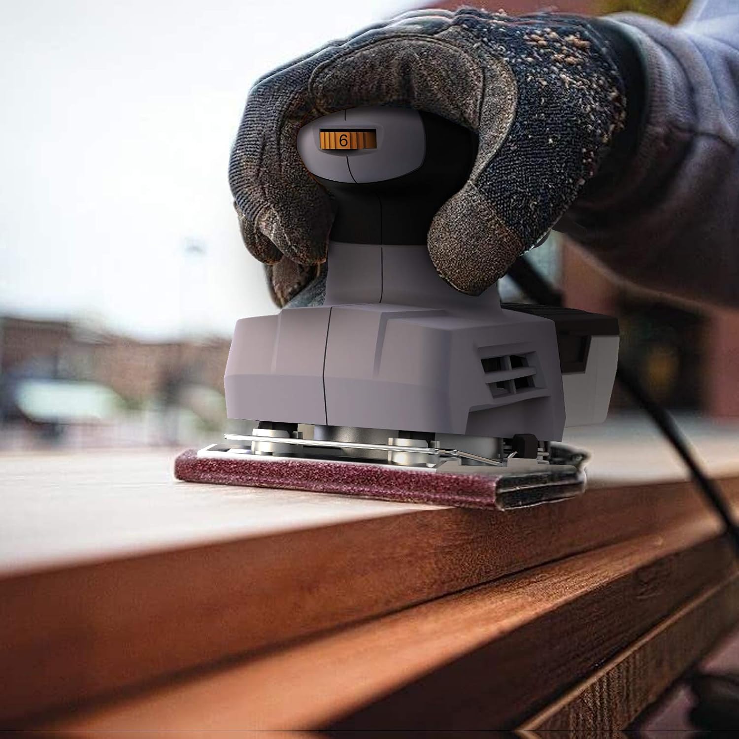 Jellas Sander, 220W 1/3 Sheet Sander, 12000RPM 6 Variable Speeds Electric Sander for Wood with Dust Collection Box, 12Pcs Sanding Sheets, Fast Paper Clamping Mechanism