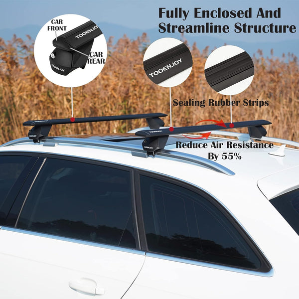 COWVIE Aluminum Universal Roof Rack Cross Bars Pro keyed Locks - Fit Raised Side Rails 120CM