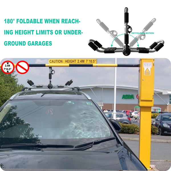 ASMSW Kayak Roof Rack 1 Pair 4-in-1 for Kayak/Surf/Ski Rack,Folding Adjustable Bilateral J-Shaped Roof Rack with 4 PCS Tie Down Straps On Rooftop