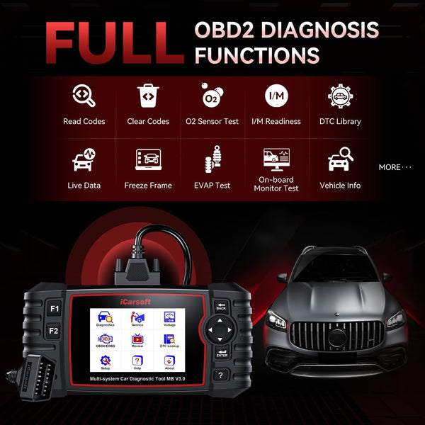 iCarsoft Car Diagnostic Tool for Ben.z/Smart/Sprinter, 30+ Service Functions OBD2 Scanner, MB V3.0 All System Code Reader, Bi-Directional Control, Auto VIN, Continuous Software Update